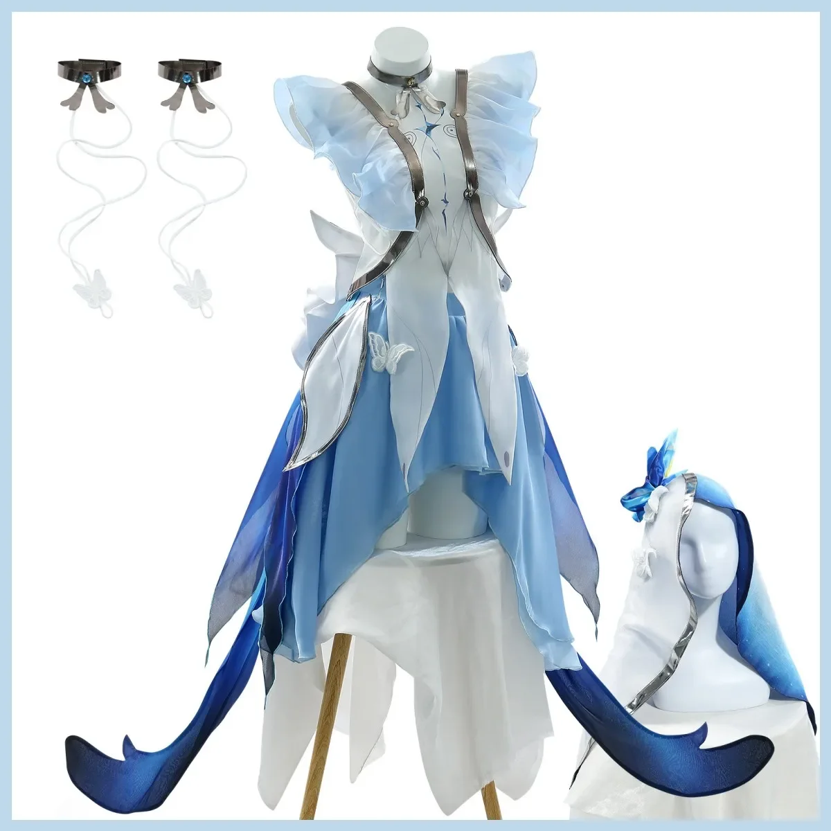 Anime Game Wuthering Waves The Shorekeeper Cosplay Costume Wig Blue White Skirt Uniform Shoes Woman Sexy Christmas Carnival Suit