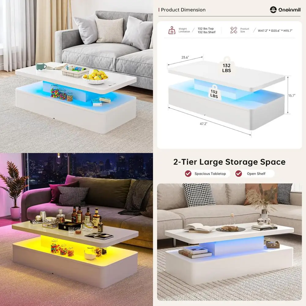 

LED Coffee Table Modern Double-Layer Living Room Furniture with 16 Color Options, Stylish and Functional for Contemporary Spaces