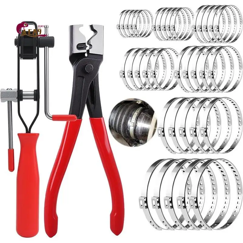 AEA9-37 Pieces Stainless Steel Single-Ear Hose Clamps With Hose Clamp Pliers, Hose Clamps Set For Pool Hose Garden Hose