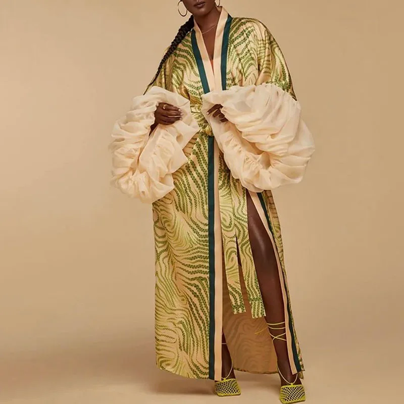 เสื้อคลุมกันแดดแขนยาวคอวีสำหรับผู้หญิง ผ้าบางเบาพิมพ์ลาย แต่งผ้าแบบต่อผ้า สไตล์ลำลอง เหมาะสำหรับวันพักผ่อนริมทะเล