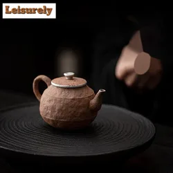 180ml Japanese Old Rock Mud Teapot Coarse Potter Gilt Silver Pot Tea Soaking Kettle Kung Fu Tea Services Accessories Ornaments