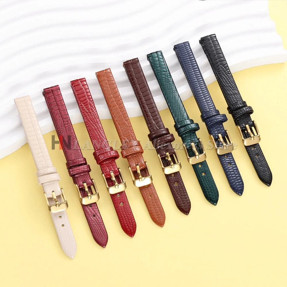 Soft Lizard Texture Leather Watch Band Pin Buckle Watch Straps for Women Men 8mm 10mm 12mm 14mm 16mm Black Brown Wristwatch Band