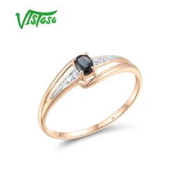 VISTOSO Authentic 14K 585 Rose Gold Solitaire Ring For Women Genuine Diamond Blue Sapphire Minimalist Daily Fine Fashion Jewelry