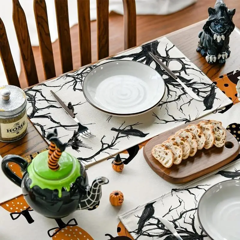 Halloween Crow Table Placemats Accessory For Enhancing Festival Mood At Meals Suitable Household Festival Party Table Plate Mat