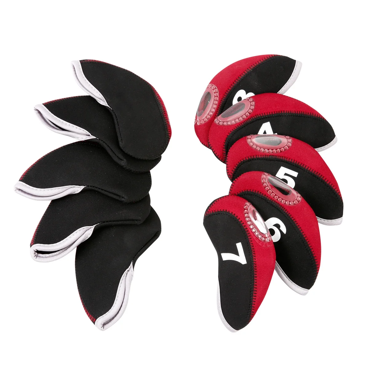 

10 pcs Golf Iron Head Covers Neoprene Waterproof Club Covers Set 3 4 5 6 7 8 9 A Putter Head Protectors Black Red