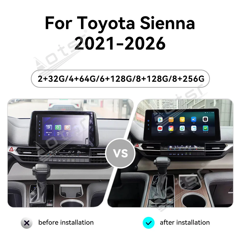 12.3 inch Screen Android 14 For Toyota Sienna 2021-2026 Car Radio Carplay GPS Stereo Player Navigation Device Display