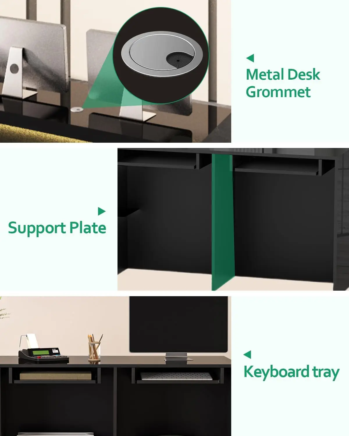 Black Reception Desk with Counter, Modern Solid Wood Front Reception Room Table Secretary Desk, Retail Counter for Checkout.