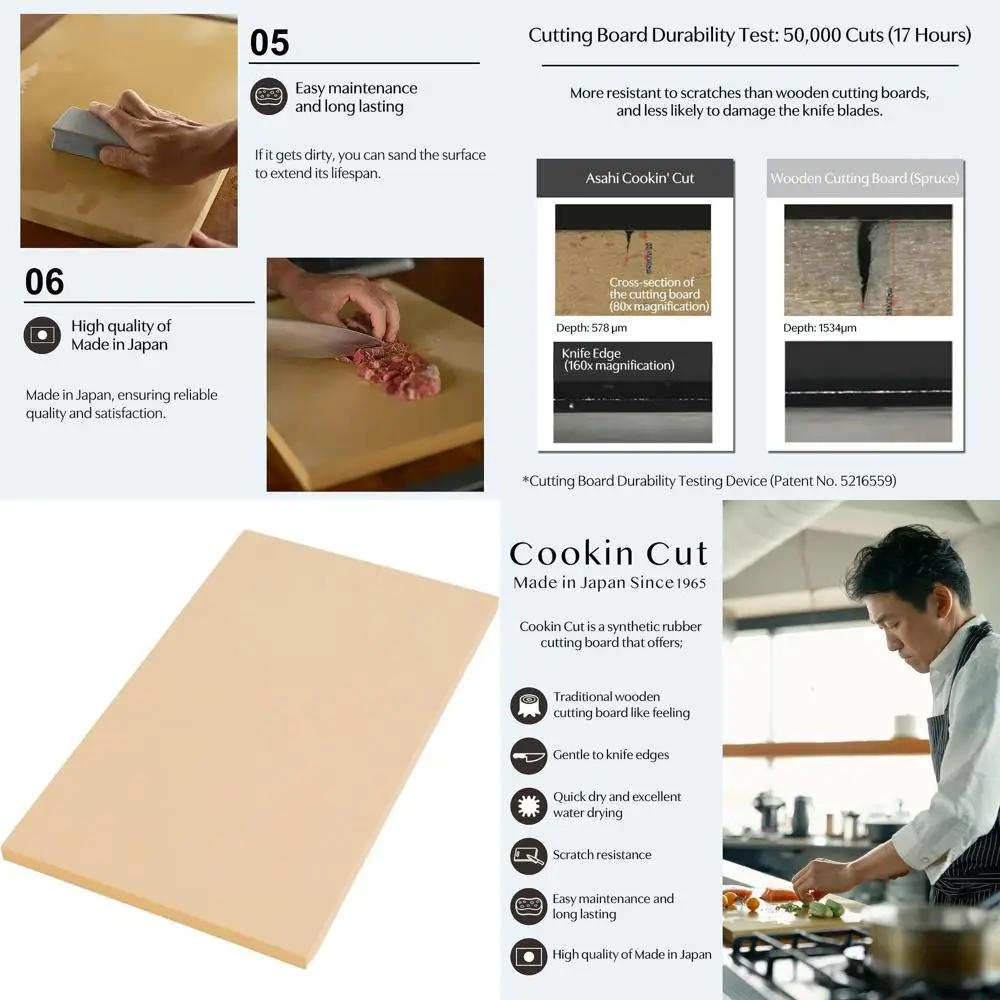 

Rubber Cutting Board - Home Use, Japanese Made, 15x8.3x0.5 Inches, Large Size Kitchen Tool