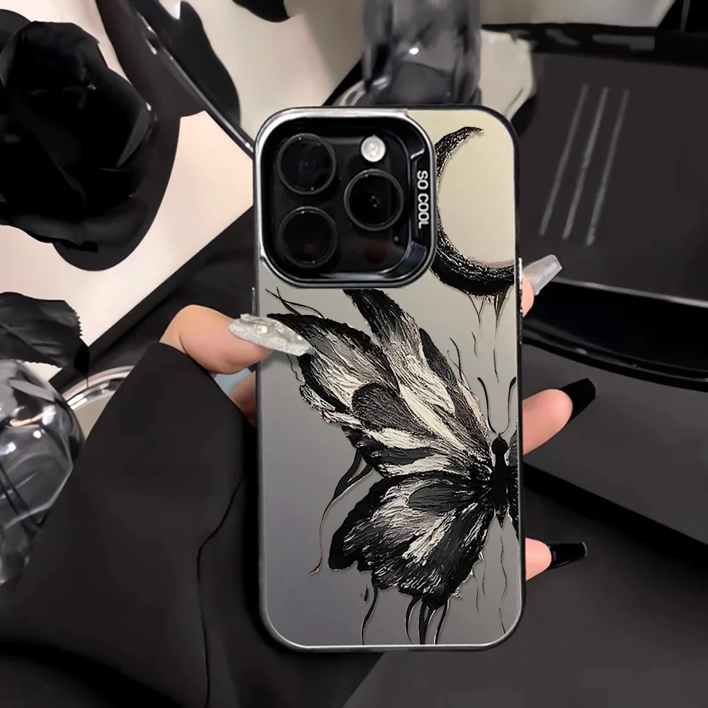 

Art Butterfly Case For iPhone 12 16 13 11 14 15 Pro Max Silicone Shockproof Laser Electroplate Silver IMD Anti-drop Phone Cover