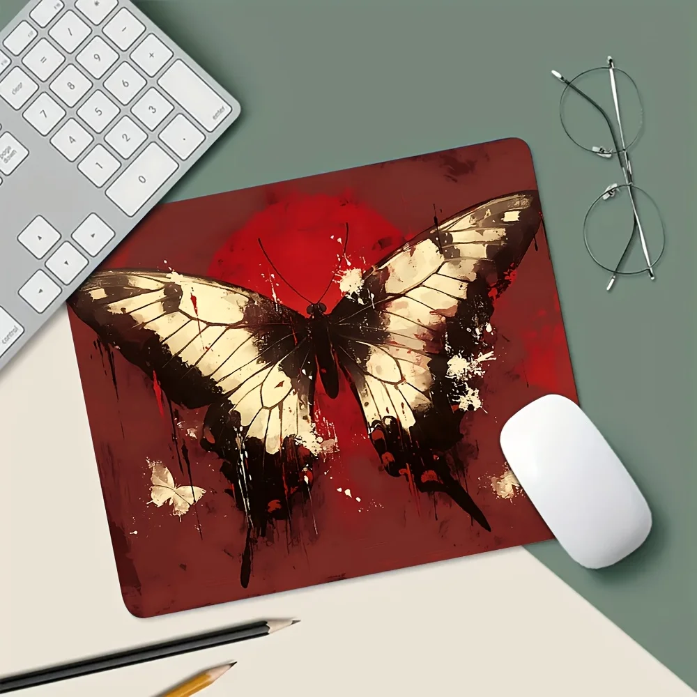 Art Butterfly Mouse Pad Red Black Aesthetic Desk Mat Non Slip for Gaming Office Home