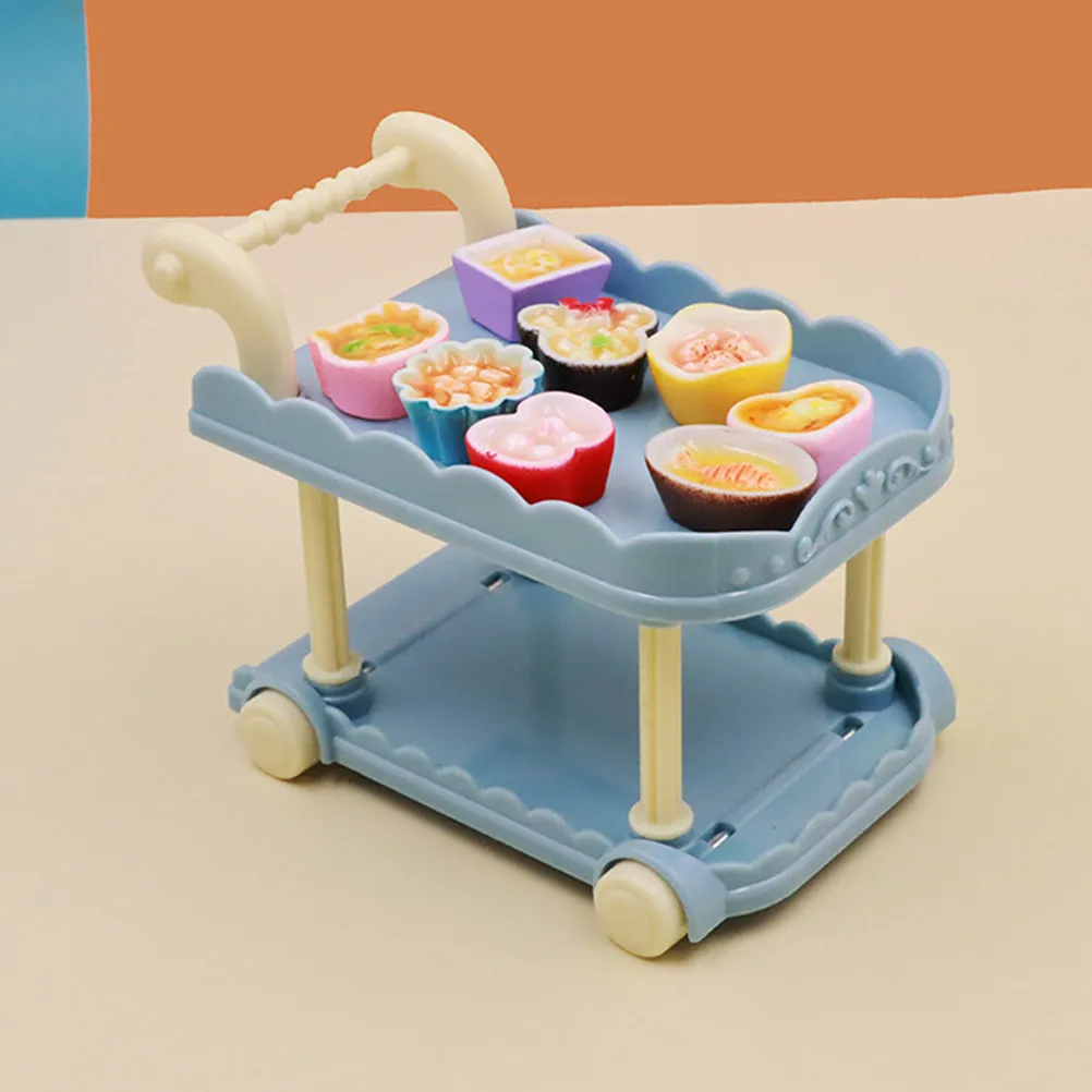 

4Pcs Mini House Dining Cart Miniature Food Cart Plastic Furniture Accessory Charming Mini Room Decoration Desktop Ornament