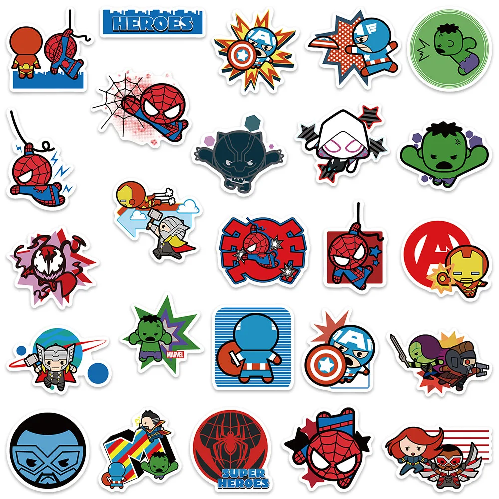 50pcs Disney Cartoon The Avengers Stickers Iron Man Spider-Man Hulk Decals For Laptop Luggage Skateboard Diary Phone Sticker