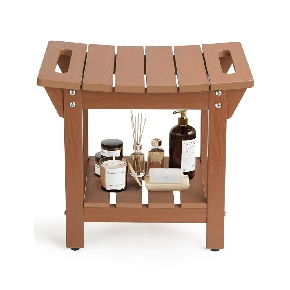 

Waterproof Shower Bench, Poly Lumber Shower Stool For Shaving Legs, Shower Chair Seat With Storage Shelf And Handles, Bathroom