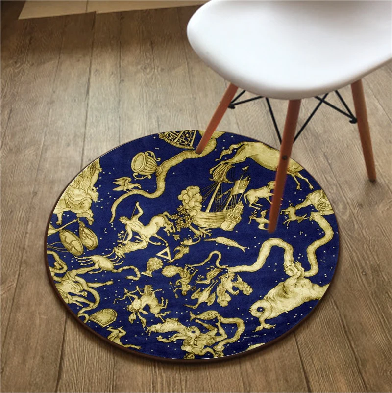 Tapis Rond Étoilé Soleil et Lune Lea pour Salon, Polymères de Sol Artistiques, Tapis de oral et pour Chambre à Coucher