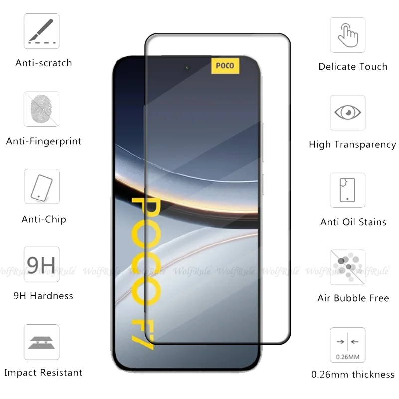 4pcs For Poco F7 Glass Poco F7 Tempered Glass Full Cover Glue 9H HD Anti-Sratch Phone Protective Screen Protector Xiaomi Poco F7