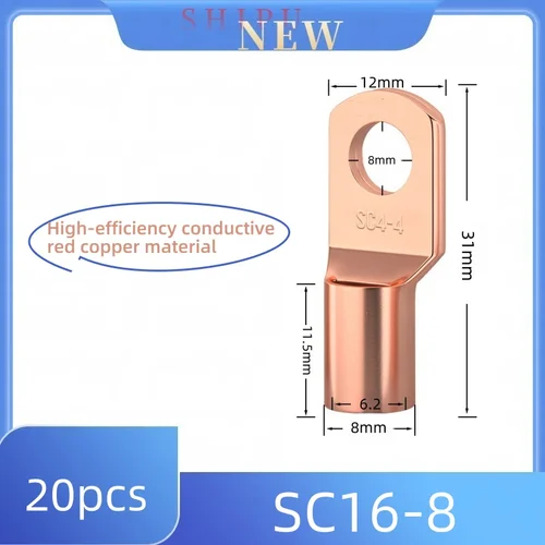 Imagen 2 del producto 5-20 PCS Terminales de Cobre Tipo SC, Ojalillos para Cable Prensados en Frío (SC4 SC6 SC10 SC16 SC25 SC35 SC50 SC70 SC95) - Conectores Eléctricos de Cobre Rojo Reforzado, Cobre Puro