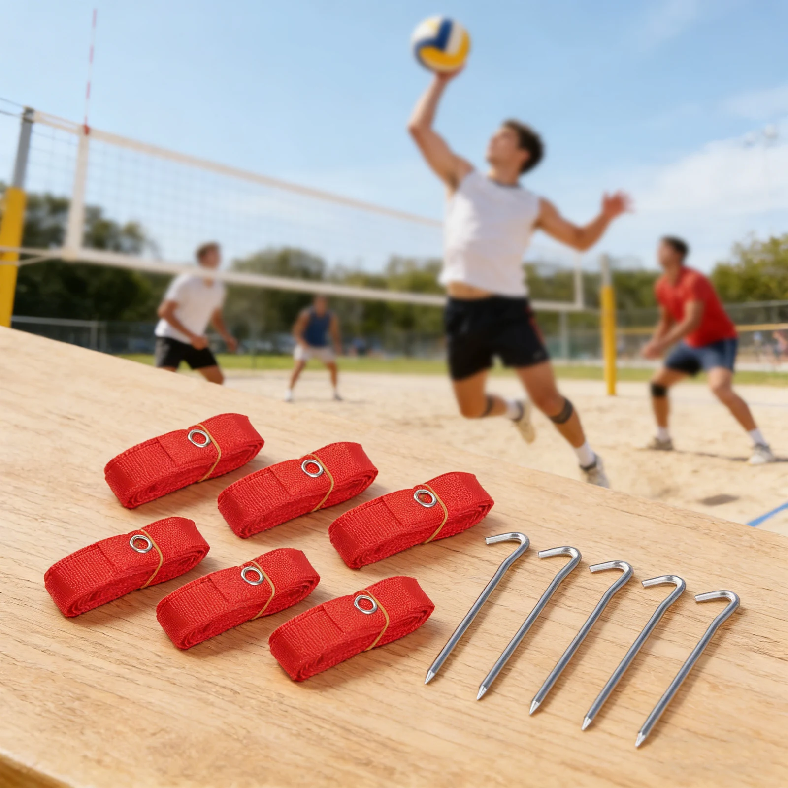 Beach Volleyball Boundary Lines with Stakes Nylon Rope Kit for Outdoor Court Marking 8x16m Rectangle Secure Fixing on Sand
