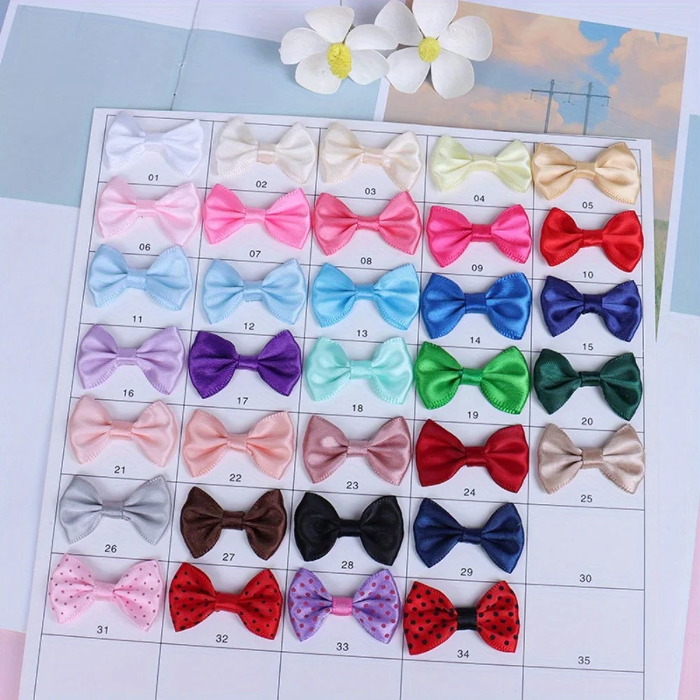 100pcs Assorted Mini Satin Ribbon Bows, Polyester Bow Ties for Crafts & Sewing Projects Fashion DIY Apparel Accessories