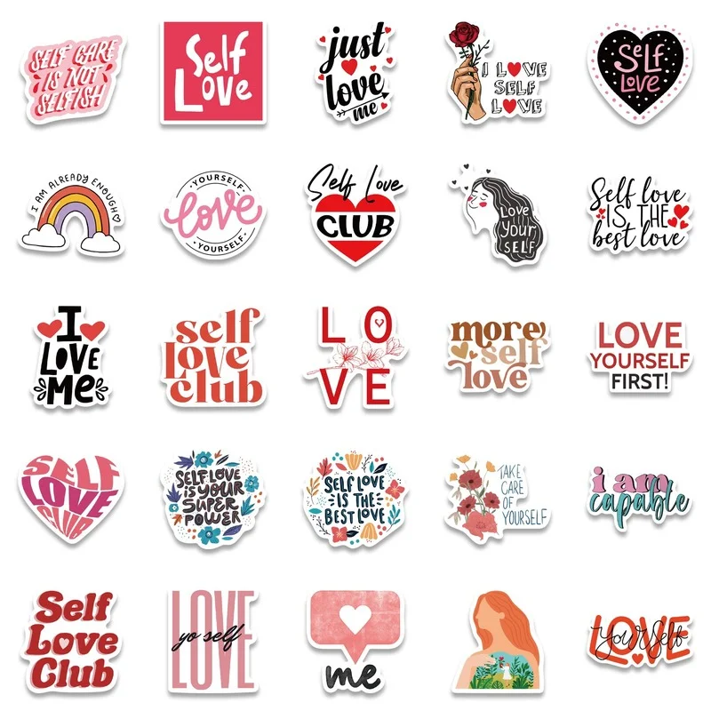 10/25/50pcs Self Love Inspirational Words Stickers Graffiti Motivational Quotes for Adults Laptop Phone Bottle Luggage bottle