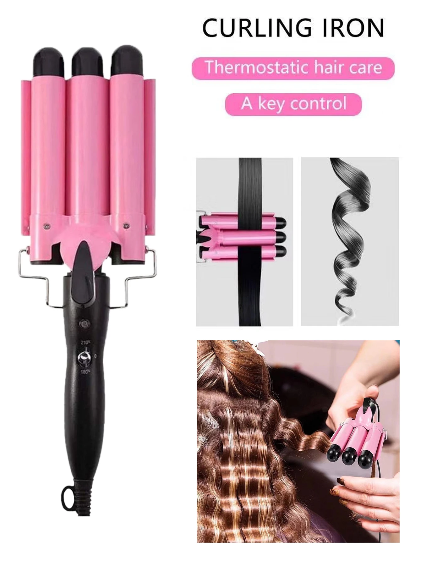 3 Barrels Hair Curling Iron, 22mm Hair Crimper Temperature Adjustable, Hair Curling Iron For Egg Rolls, Straightening, Curling