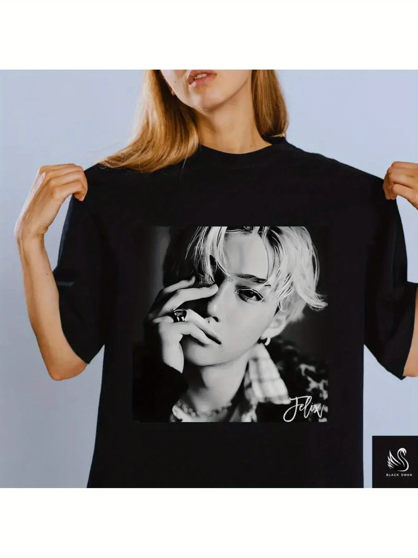 Camisa Felix SKZ, camisa gráfica Felix, camiseta de algodón con cuello redondo para mujer, ropa de calle básica de moda para las cuatro estaciones