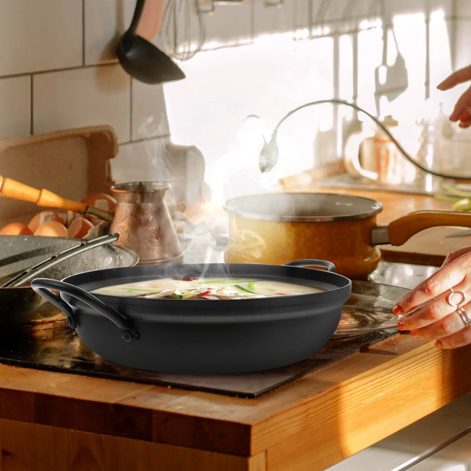 

Кастрюля для морепродуктов из нержавеющей стали с двумя ручками, из алюминиевого сплава, в корейском стиле, маленькая, удобная, с нескользящей ручкой, легкая, для приготовления пищи