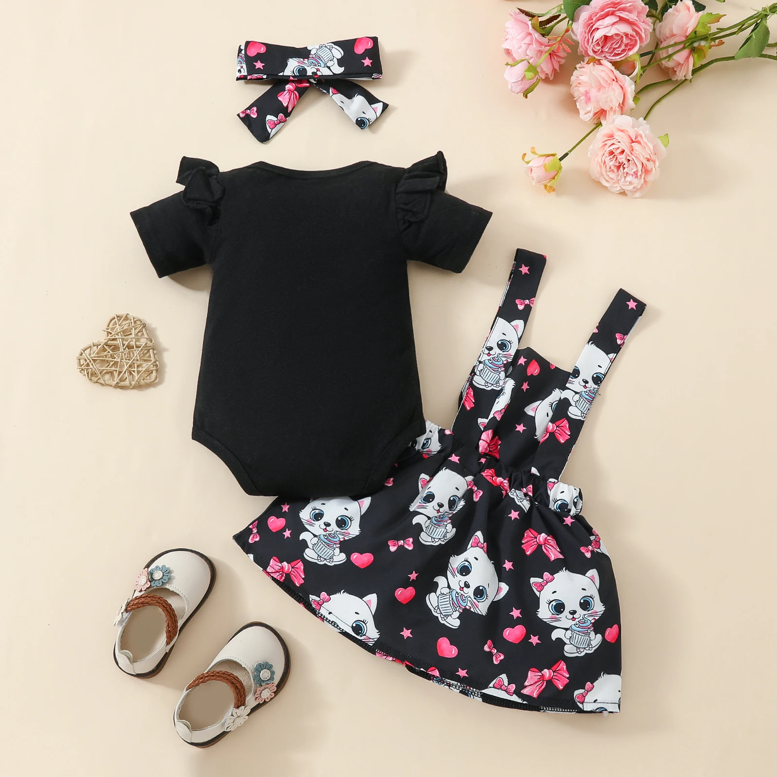 3-Piece Baby Girl Summer Dress Set - Adorable Cat