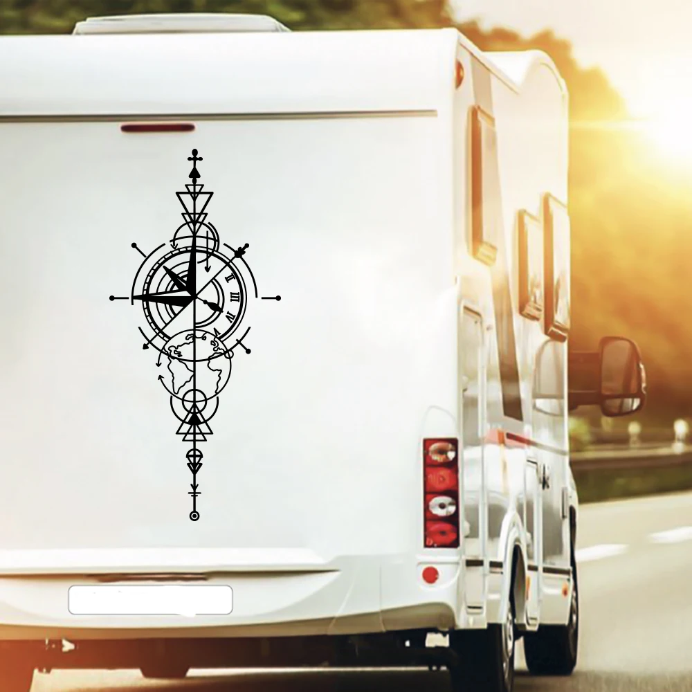 

Large Arrow Compass World Map Car Sticker Decal Travel Theme for Caravan Camper Rv Motorhome Body Side Auto Decor