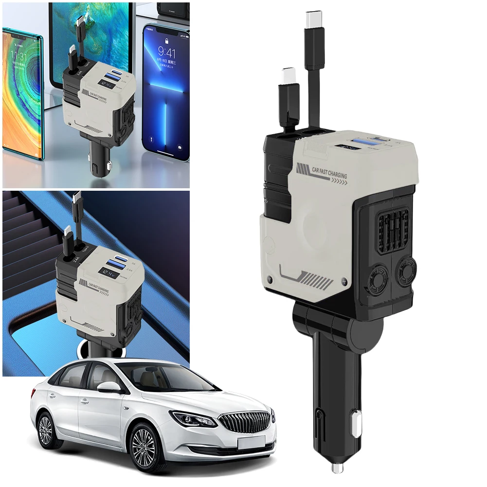 

4 in 1 Retractable Car Charger Super Fast Car Phone Charger Adjustable Angle USB C Car Charger 120W for IPhone/Samsung/Huawei