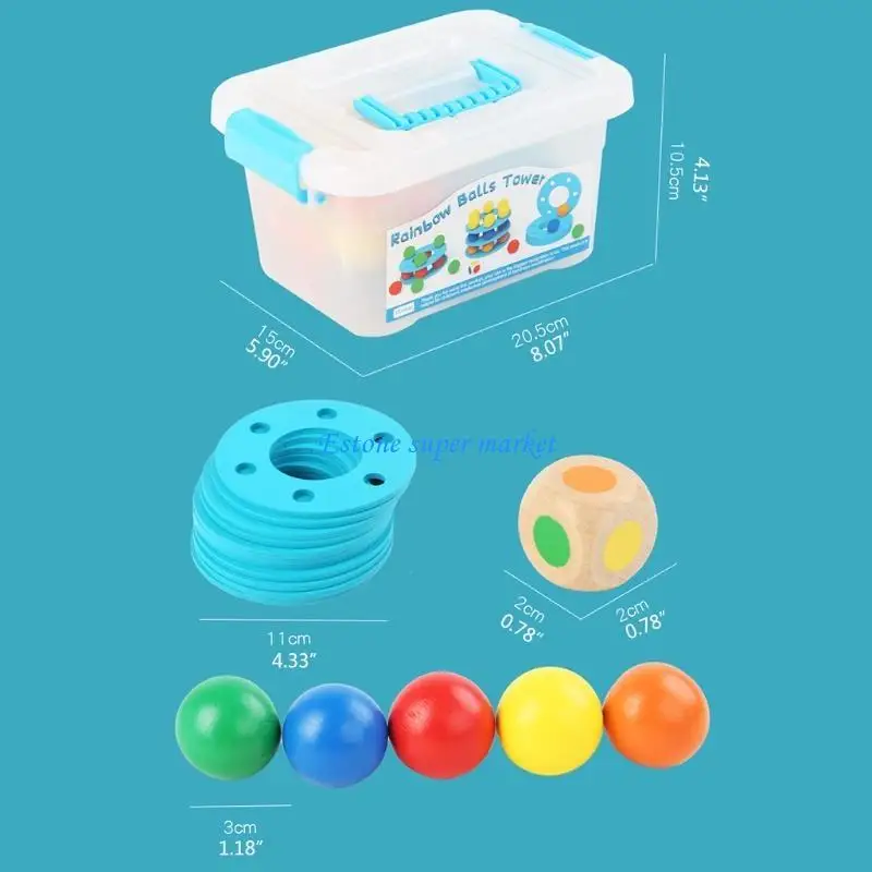 090b ลูกบอลไม้หอคอยซ้อนบล็อกของเล่นสำหรับศูนย์กิจกรรมก่อนวัยเรียนเด็กผู้หญิง