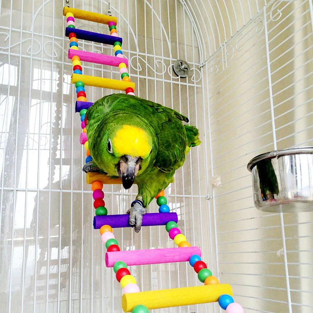 Multicolor Wood Hanging Climbing Ladder Toys 4-12 Step Ladders Colorful Bridge Swings for Birds Parrot Parakeet Cockatiel Budgie