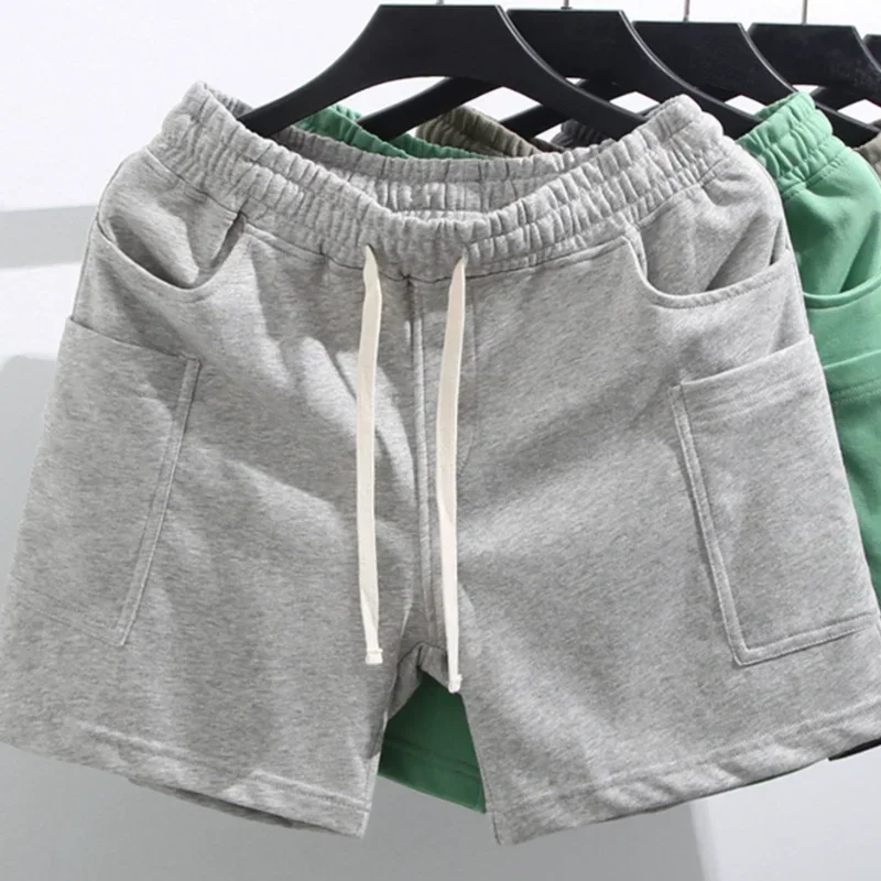 Male Short Pants Green Men\'s Shorts Drawstring with Pockets Home Streetwear Y2k New in Pant 2024 Bulk No Logo Cotton Designer Xl