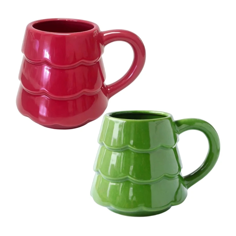 Holiday Tree Coffee Cup with Tiered Profile and Side Grip for Coffee, Tea, Milk, Warm Chocolate, and Seasonal Service