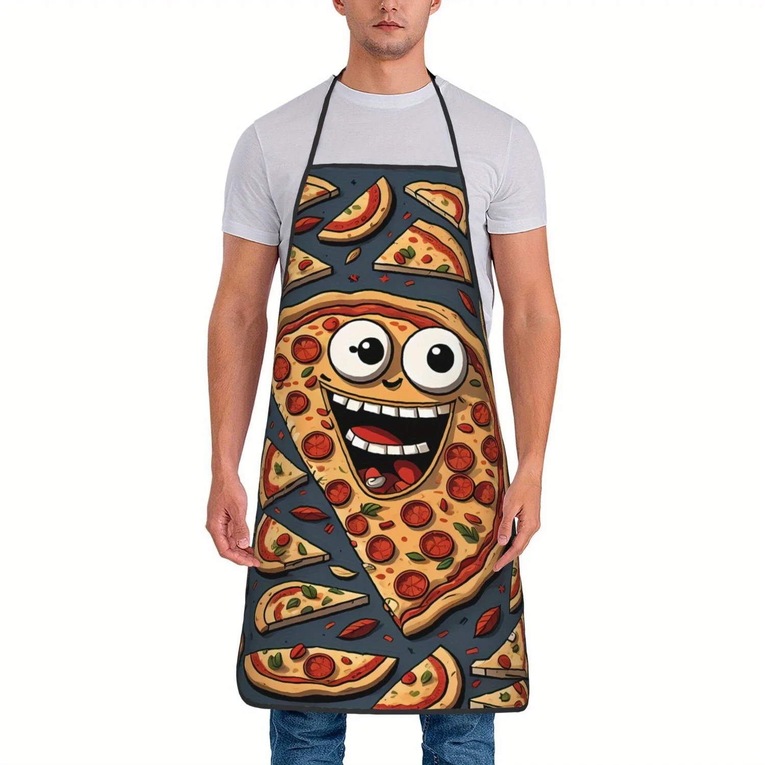 Fun Pizza Slice Cartoon Apron - Vintage Style 100% Polyester Smooth Fabric, Hand-Washable & Easy Care - Playful Kitchen & Restau