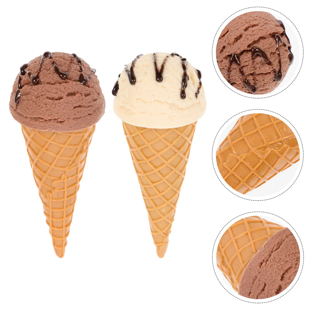 2 Pcs Simulation Ice Cream Cone Prop Camping Party Favors Photoing Decor Dessert Model Ice-cream