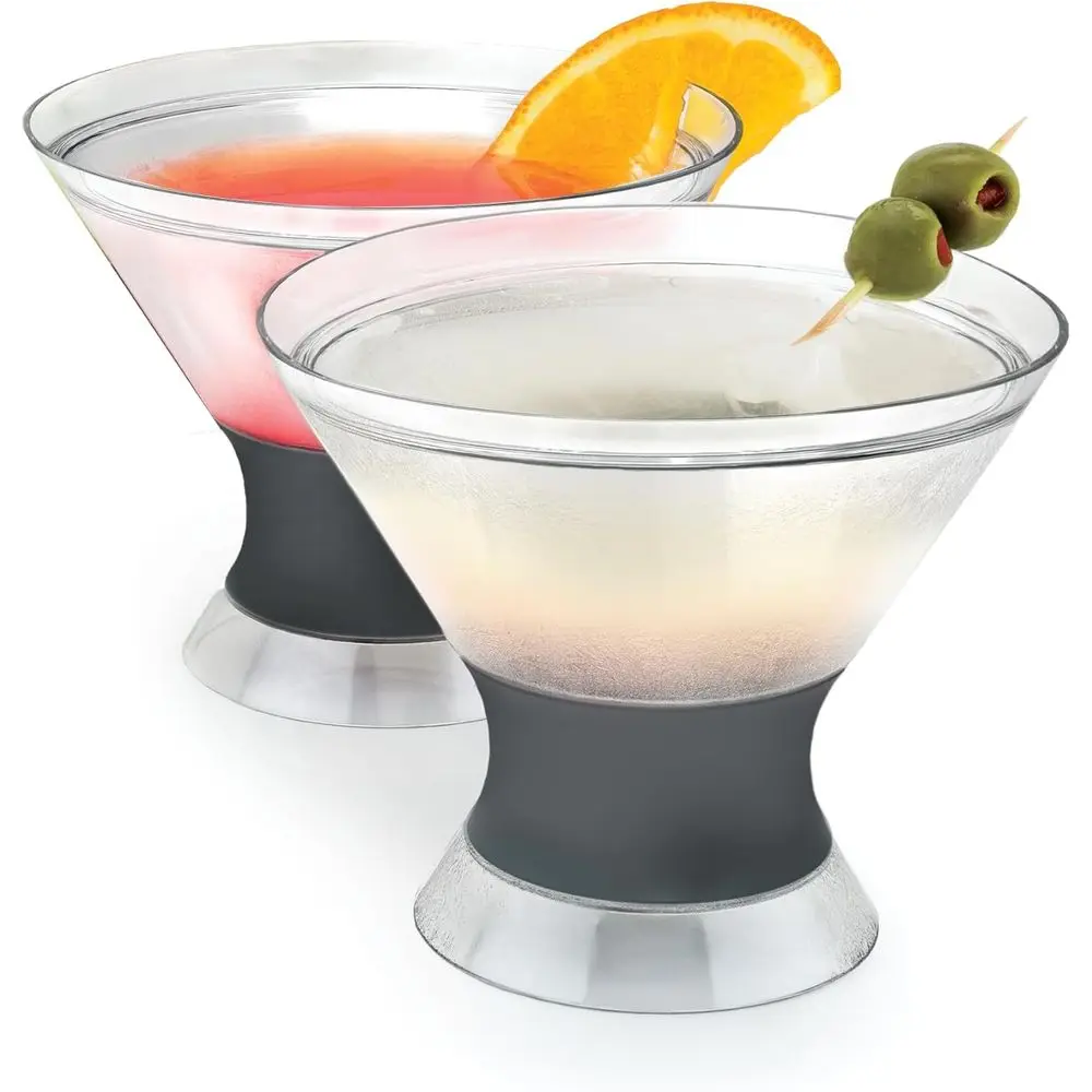 Double-Walled Insulated Gel Chiller Stemless Cocktail Glasses, Set of 2, 9 oz, Gray