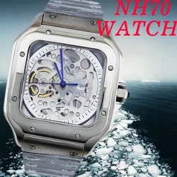 Men's automatic mechanical watch, caliber NH70 movement, hollow dial, mineral glass watch, 38 mm, stylish Cool Man square watch