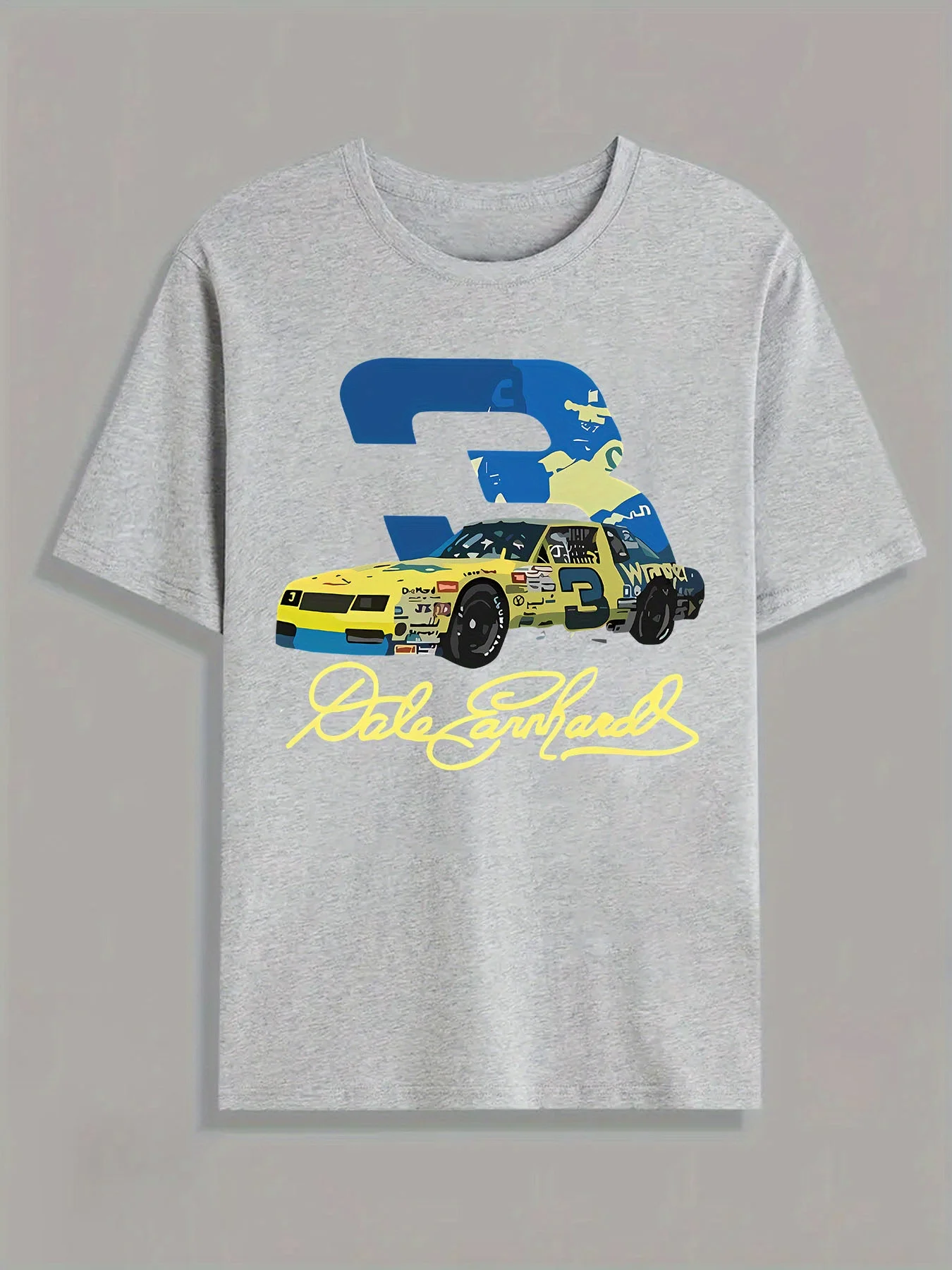 Dale Earnhardt Retro Racing Number 3 & Checkered Flag T-Shirt 100% Cotton O-Neck Short Sleeve Summer Casual Mens T-shirt