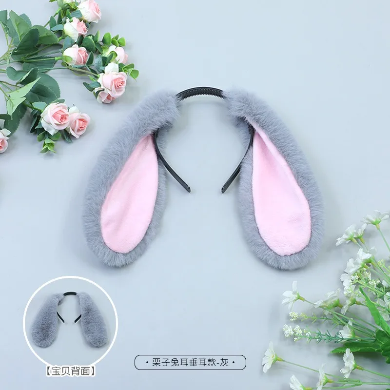 수제 플러시 가짜 모피 토끼 귀 머리띠 로리타 헤어웨어 여성 코스프레 액세서리 소품 동물 귀 헤어 밴드 소녀 모자를 쓰고 있죠