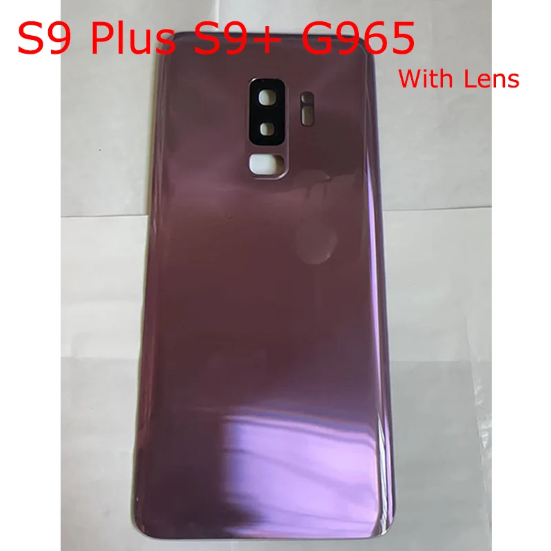 A +++ S9Plus الإسكان لسامسونج غالاكسي S9 زائد G965 6.2 "زجاج البطارية الغطاء الخلفي إصلاح استبدال الباب الخلفي + عدسة الكاميرا