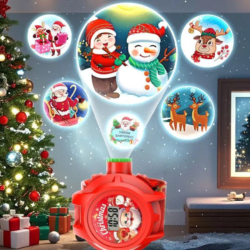 Lindo proyector de 24 imágenes, relojes para niños, reloj de Navidad de Papá Noel, reloj de pulsera Digital para niños, regalos de Año Nuevo para estudiantes