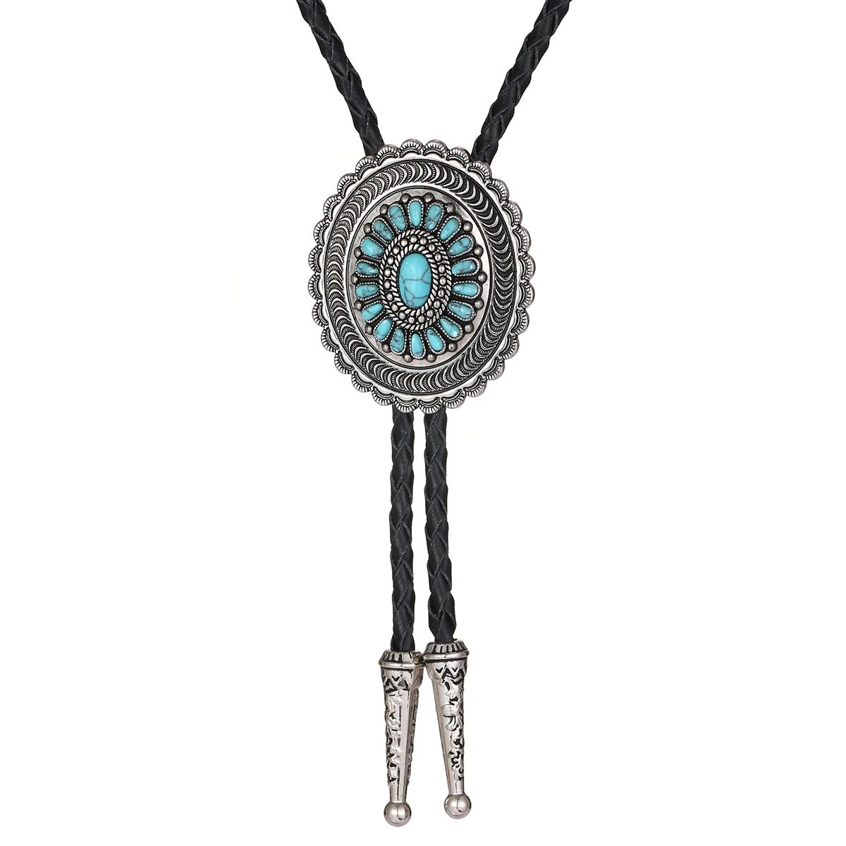 

Sue Che Men's Retro Blue Stone Embossing Design Bolo Tie Fashion Accessory