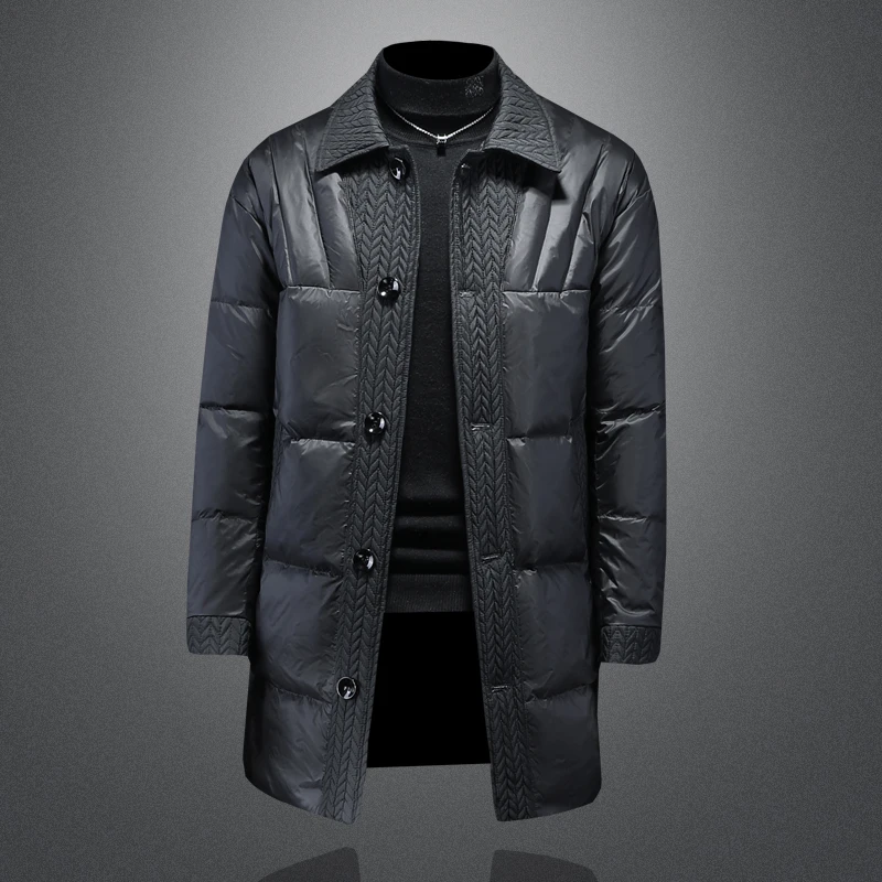 

Мужская удлиненная куртка-пуховик с узором «пшеничный колос», теплая зимняя модная городская куртка с наполнителем из белого пуха