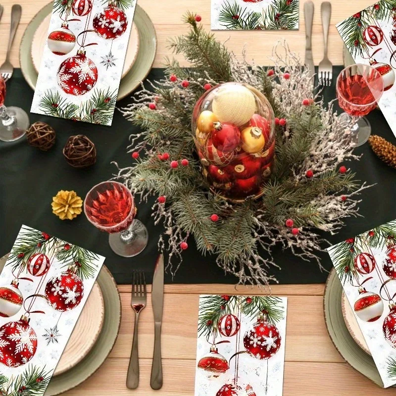 مناديل الضيوف المزخرفة الورقية للاستعمال مرة واحدة لعيد الميلاد من Horaldaily، كرات عيد الميلاد لحفلات الغداء والعشاء والمطبخ والحمام والحفلات