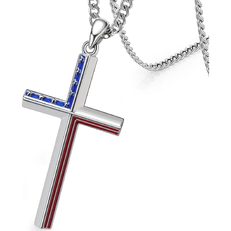 قلادة متقاطعة من الفضة الإسترليني عيار 925 - سلسلة 22 بوصة + 2 بوصة قابلة للتعديل مجوهرات دينية وطنية أمريكية #5