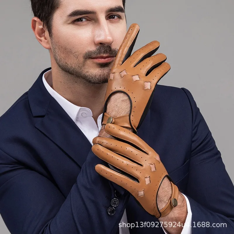 

Sheepskin Men's Leather Gloves Thin Touch Screen Driving Riding Retro Motorcycle Riding Gloves Breathable Handsome