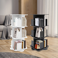 3-Tier 360° Rotating Bookshelf for Home Office Room Space-Saving Storage Organizer for Books Toys Supplies Sturdy Modern Shelf