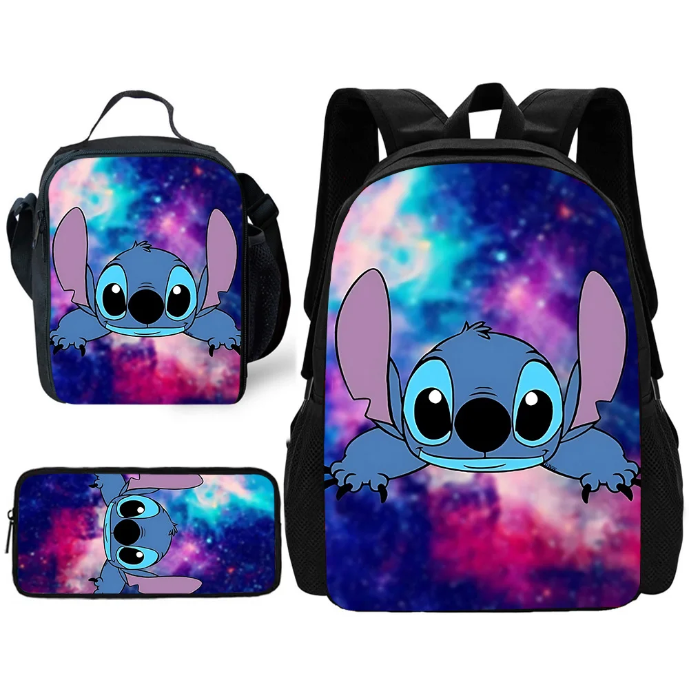 Child School Cute cartoon Stitch Backpack with Lunch Bags ,Pencil Bags ,School Bags for Boys Girls Best Gift