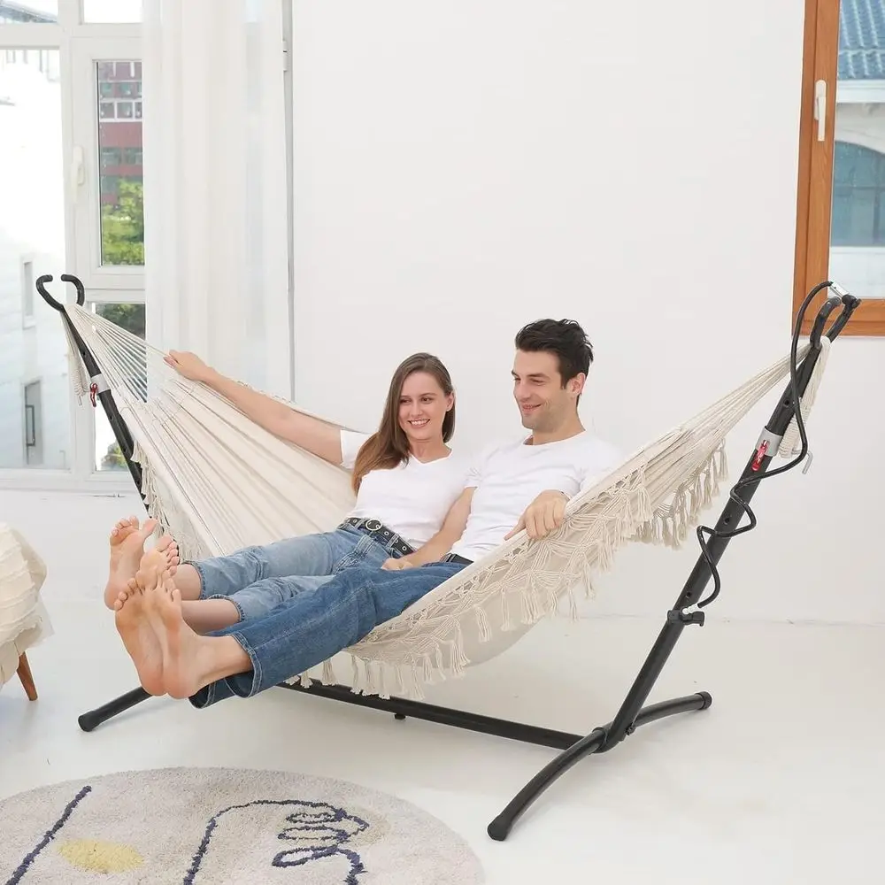 

Portable Swing Hammock Made Of Hand Rope. Thickened And Widened Double Canvas Hammock With AntiSlip Design, White Bohemian Tass