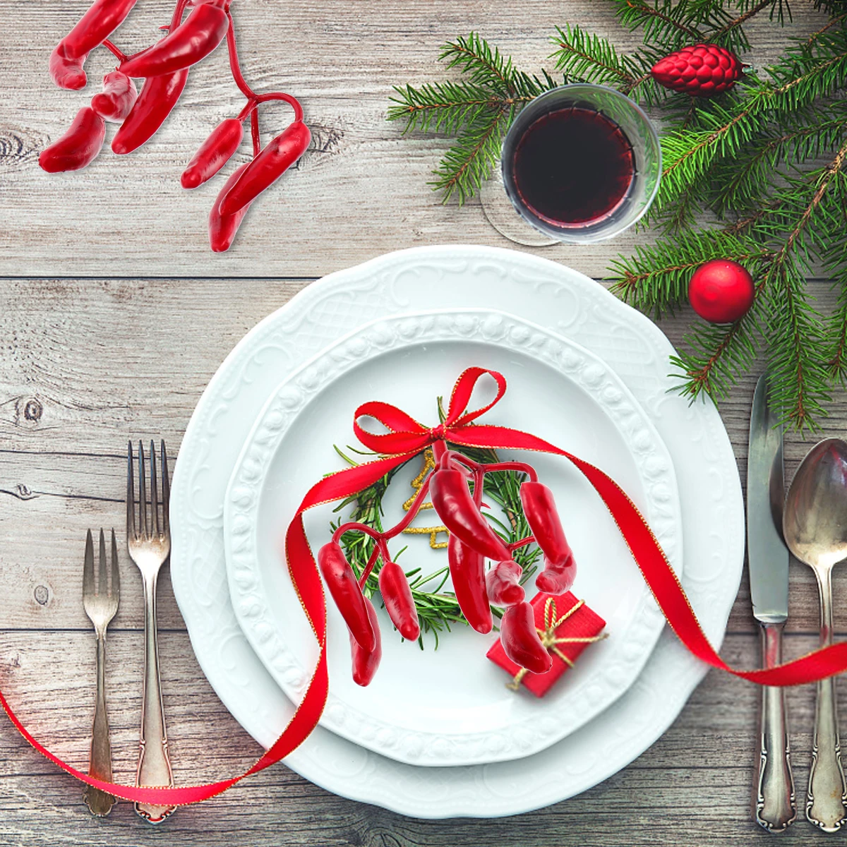

12 Pcs Red Decorative Artificial Chili nament for Christmas Wedding Photography DIY Accessories Simulated Flower